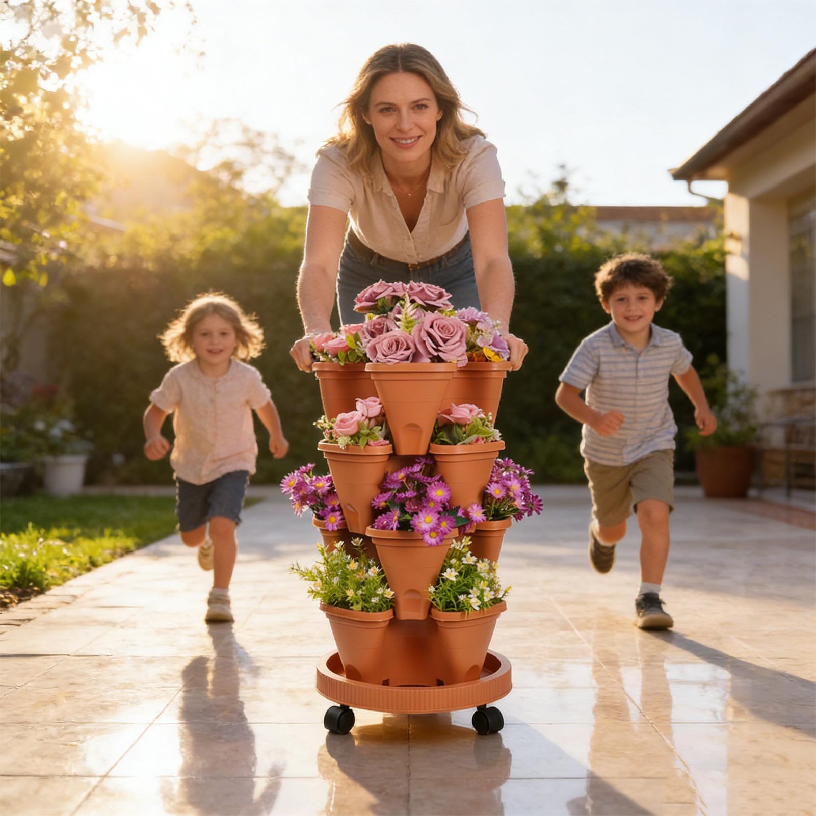Four-tier Stackable Planter,Ve - Vertical Planter Tower 评论和价格