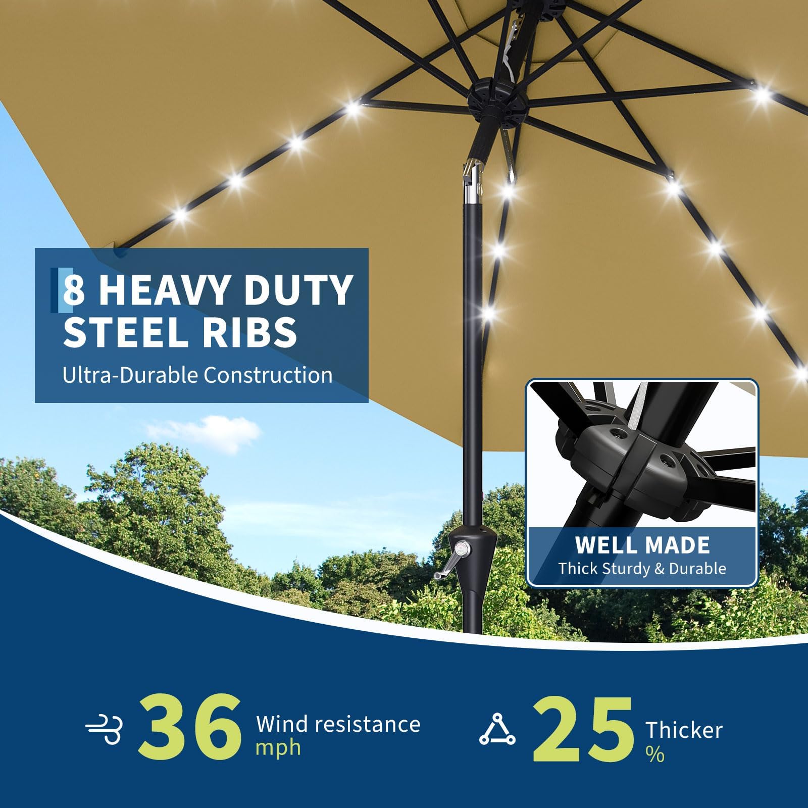 10FT Solar Powered Patio Umbre - Smart Garden Umbrella 评论和价格