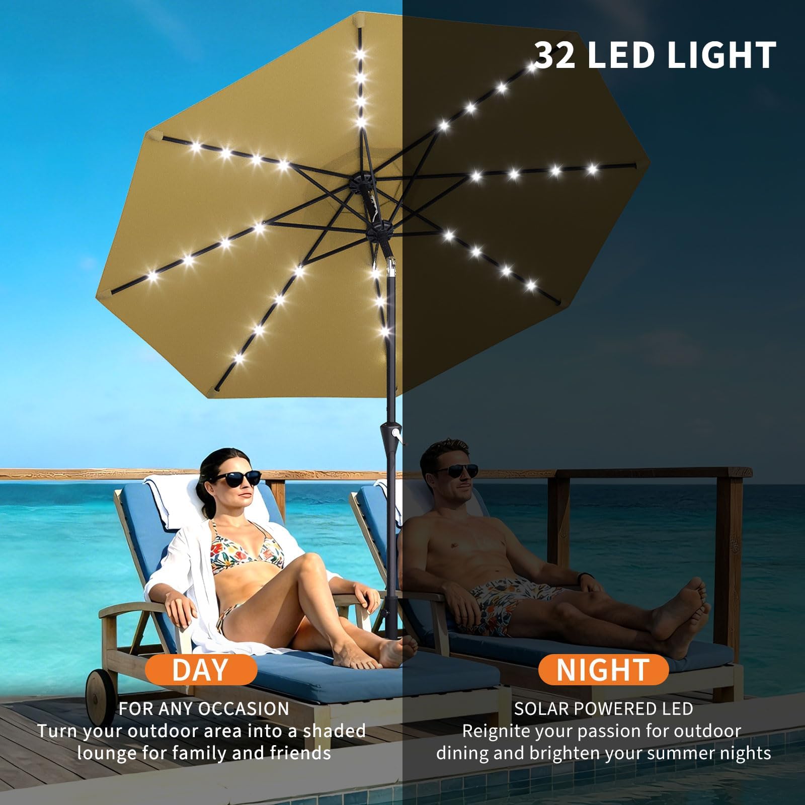 10FT Solar Powered Patio Umbre - Smart Garden Umbrella 评论和价格