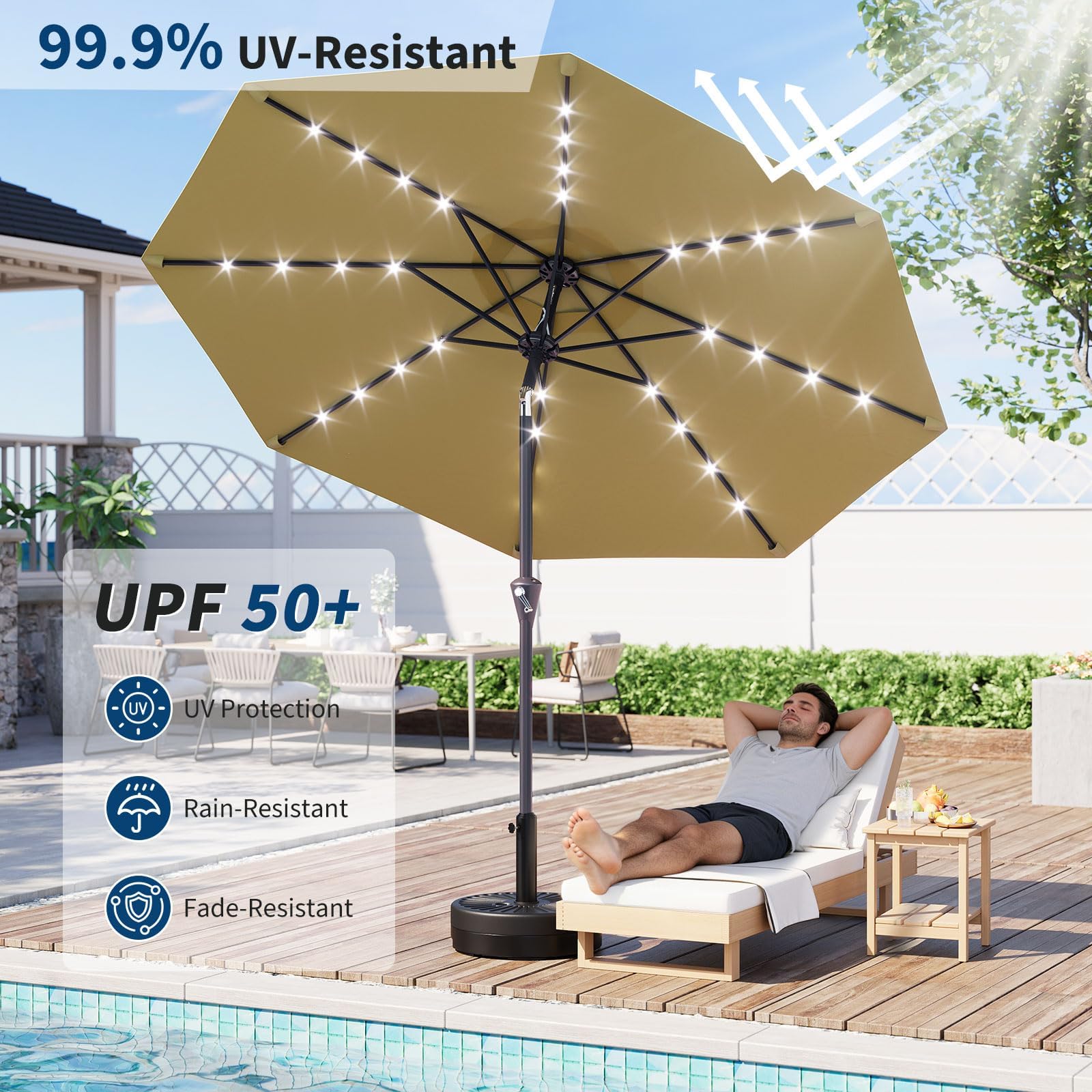 10FT Solar Powered Patio Umbre - Smart Garden Umbrella 评论和价格